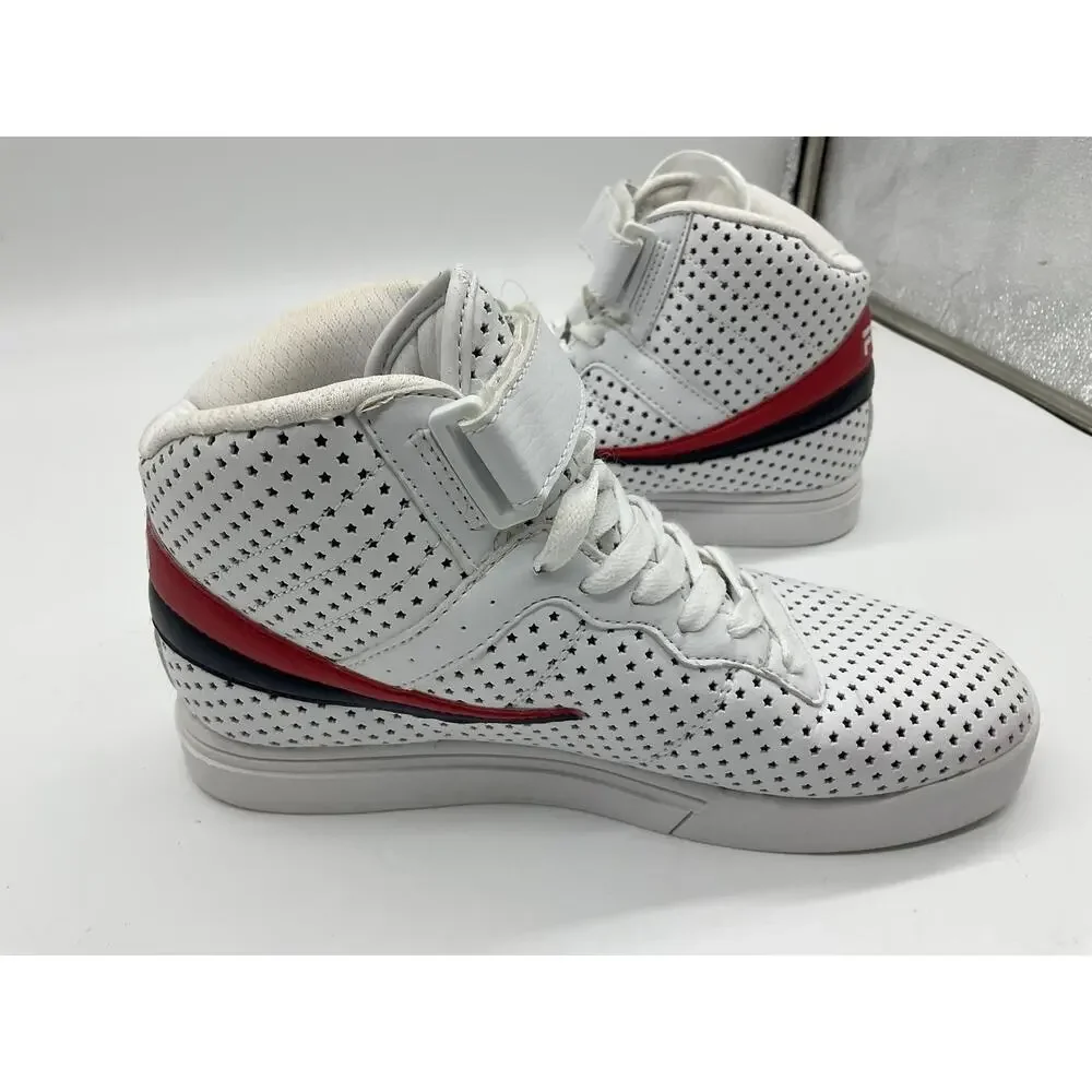 FILA‎ Shoes Mens 5.5 White Perforated High Top Strap Athletic Casual Sneakers